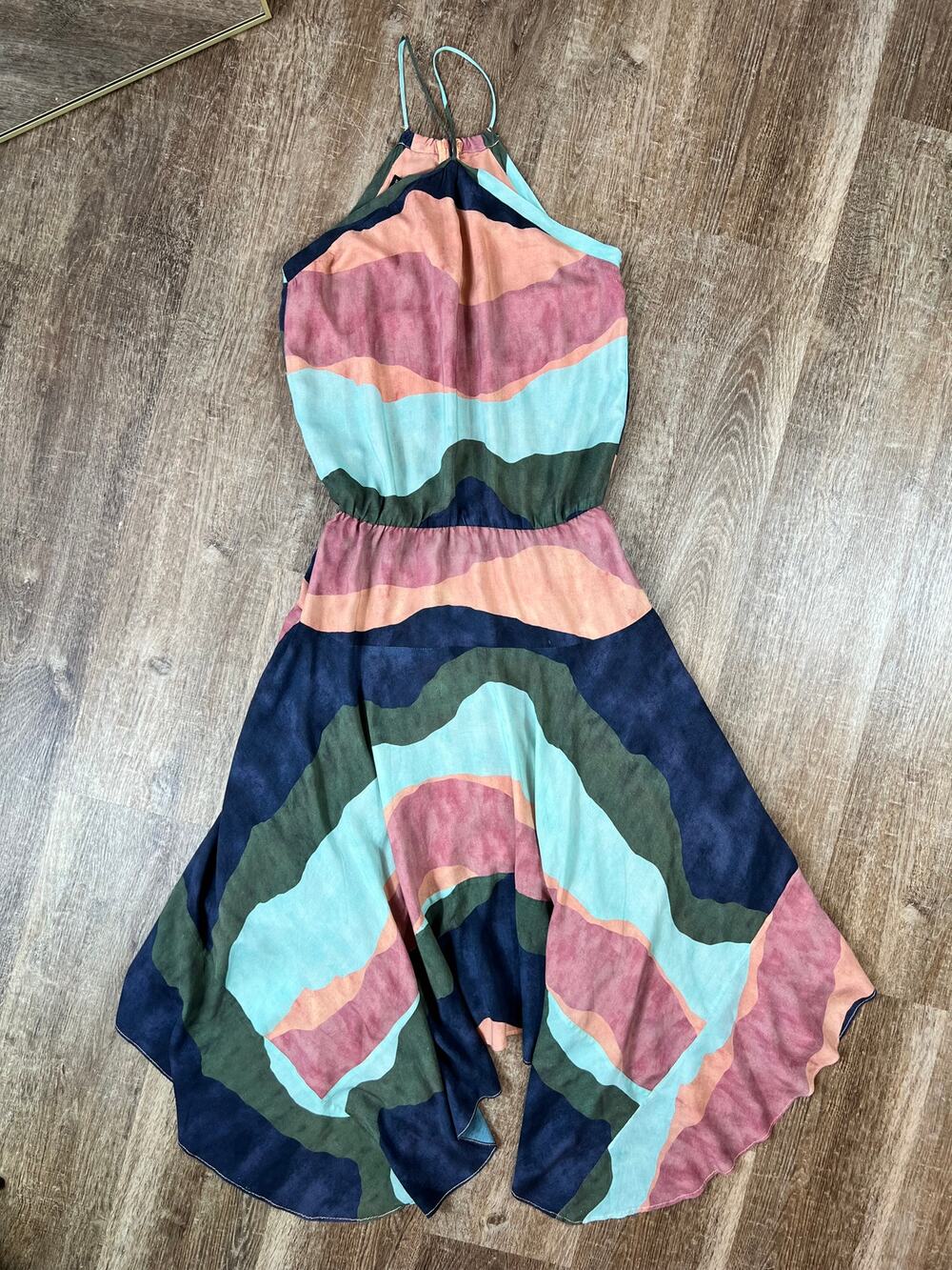 Vix Paula Hermanny Multicolor High Neck Swing Dress Flowy Midi
